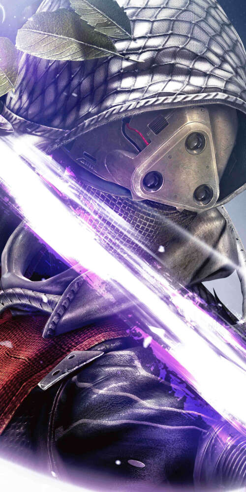 A sci-fi warrior wearing detailed, glowing armor inspired by the video game Destiny,... cell phone backgrounds free