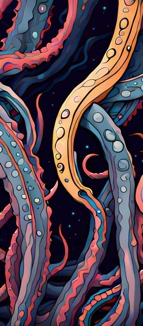 Abstract cosmic horror depiction of Cthulhu with massive tentacles emerging from... Doogee S300 Plus