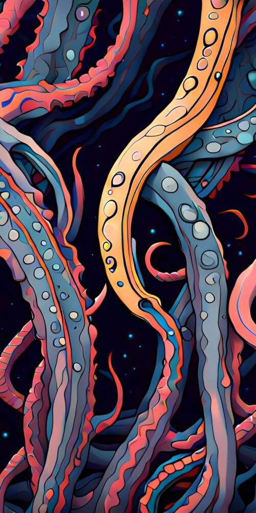 Abstract cosmic horror depiction of Cthulhu with massive tentacles emerging from... Doogee Fire 3 Max download free wallpaper for phone