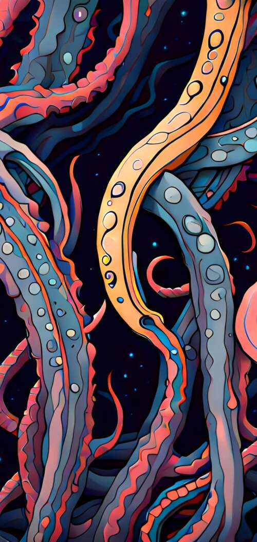 Abstract cosmic horror depiction of Cthulhu with massive tentacles emerging from... TCL K70 free wallpaper