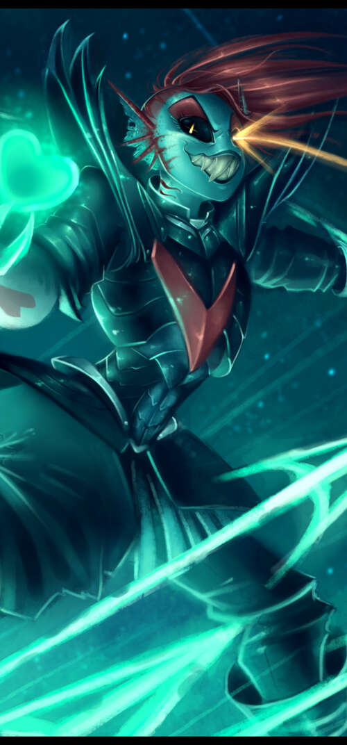 Undyne The Undying from Undertale wearing heavy armor with a prominent red heart... Samsung Galaxy S26 Ultra pictures for wallpaper
