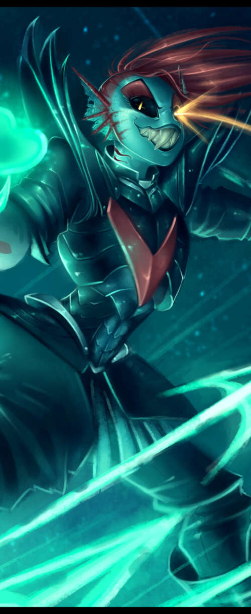 Undyne The Undying from Undertale wearing heavy armor with a prominent red heart... Meizu Note 16 download free phone wallpaper