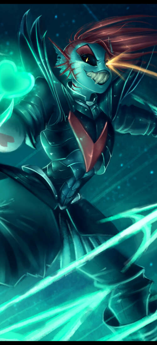 Undyne The Undying from Undertale wearing heavy armor with a prominent red heart... Honor X9d wallpapers for android