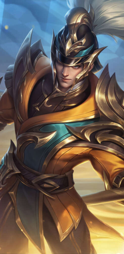 Xin Zhao from League of Legends holding his lance in a battle stance. Huawei Mate 30 Pro download free phone wallpaper