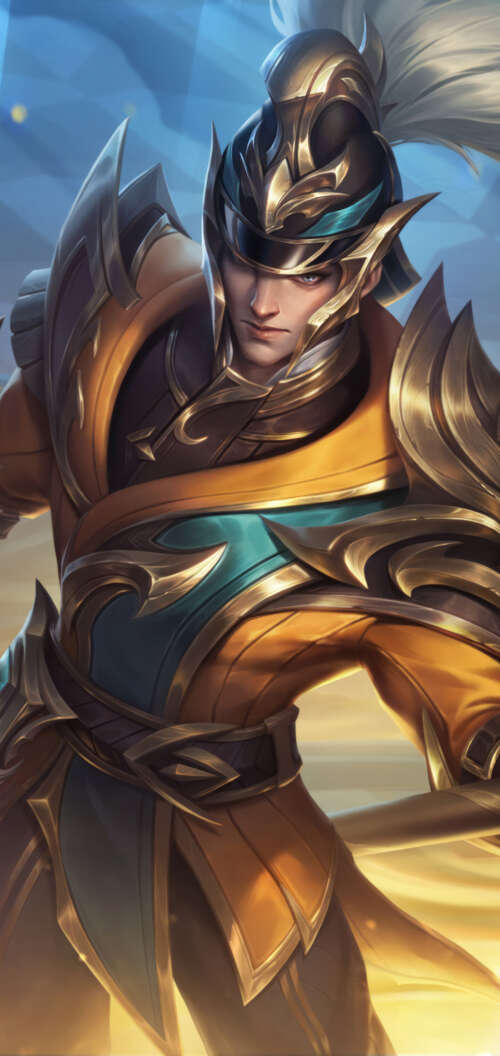 Xin Zhao from League of Legends holding his lance in a battle stance. Oppo A6c lock screen wallpaper