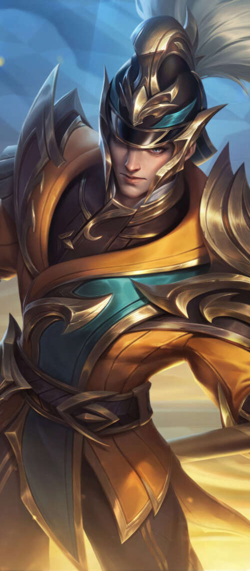 Xin Zhao from League of Legends holding his lance in a battle stance. Doogee S300 Plus download free phone wallpaper