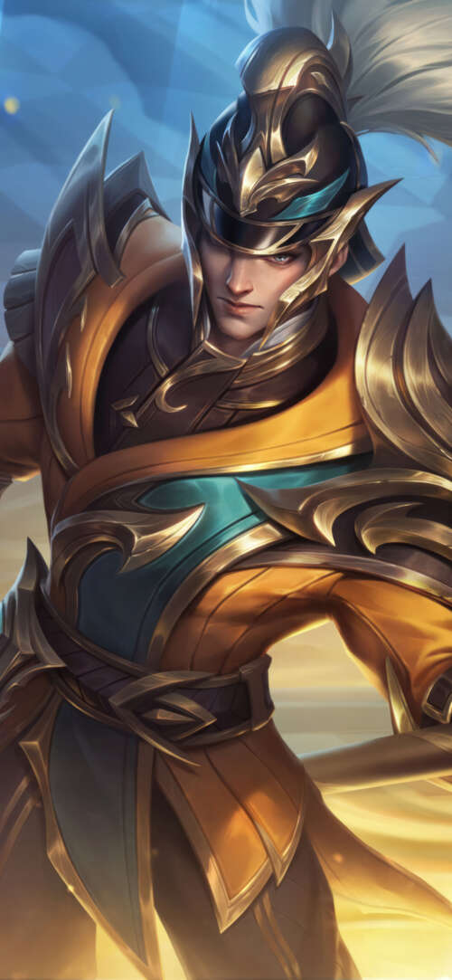 Xin Zhao from League of Legends holding his lance in a battle stance. Apple iPhone 17 free wallpaper