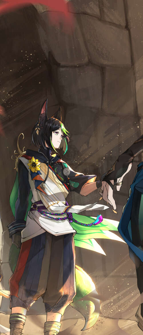 Alhaitham and Tighnari from the video game Genshin Impact. wallpaper
