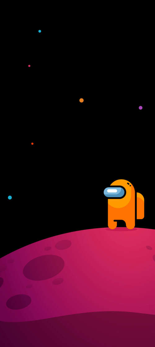 A colorful Crewmate character from the game Among Us standing in a stylized space... free wallpaper