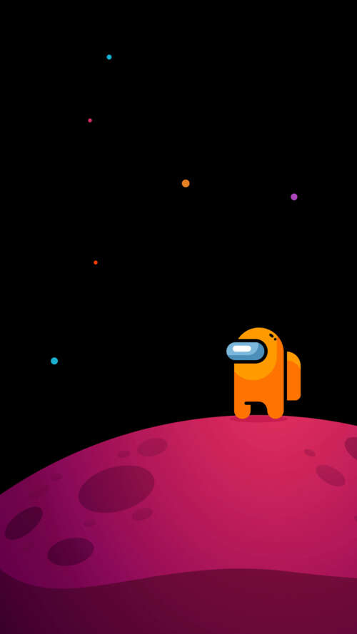 A character from the game Among Us in a space-themed environment. free background images