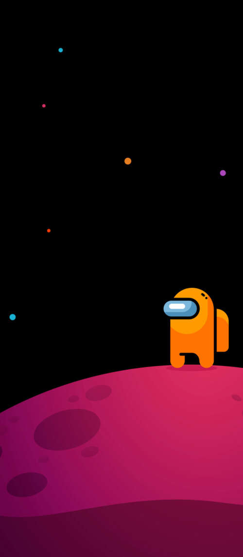 Colorful bean-shaped Crewmates from the game Among Us standing in a sci-fi corridor. download free wallpaper for phone