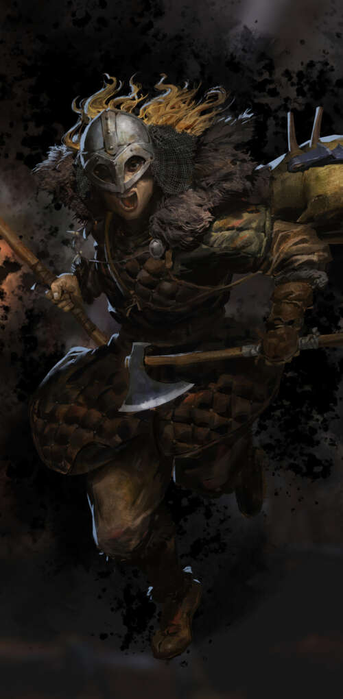 A battle-hardened Barbarian from Dark and Darker wearing heavy, weathered armor in... Huawei Mate 30 Pro download free wallpaper for phone
