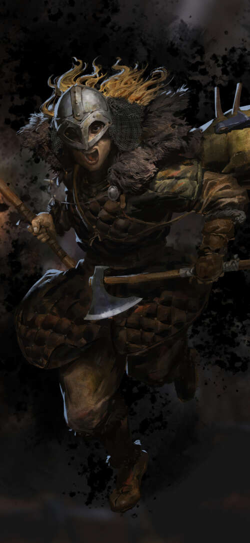 A battle-hardened Barbarian from Dark and Darker wearing heavy, weathered armor in... Apple iPhone 17 background images hd