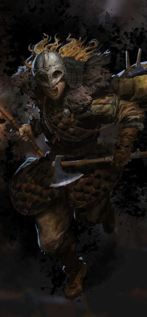 A battle-hardened Barbarian from Dark and Darker wearing heavy, weathered armor in... UmiDigi Umidigi X cell phone backgrounds free