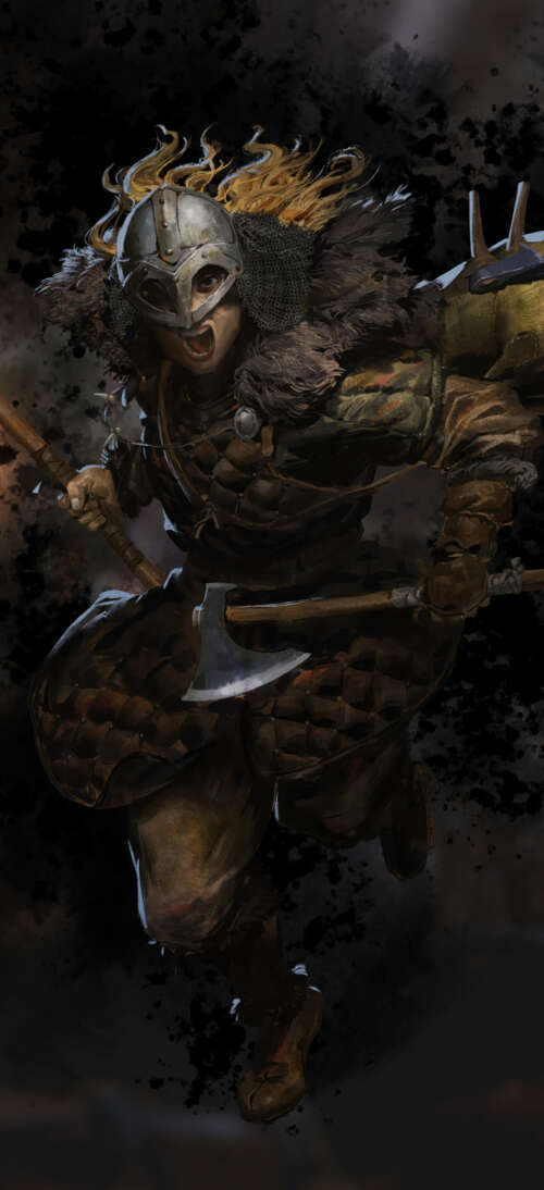 A battle-hardened Barbarian from Dark and Darker wearing heavy, weathered armor in... realme neo7 Turbo free background images