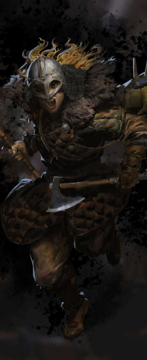 A battle-hardened Barbarian from Dark and Darker wearing heavy, weathered armor in... Meizu Note 16 download free wallpaper for phone