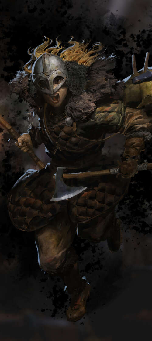 A battle-hardened Barbarian from Dark and Darker wearing heavy, weathered armor in... Oukitel WP58 Pro wallpaper
