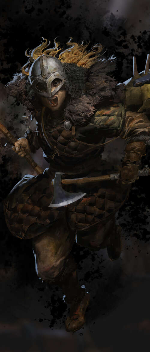 A battle-hardened Barbarian from Dark and Darker wearing heavy, weathered armor in... Samsung Galaxy Z Flip7 pictures for wallpaper