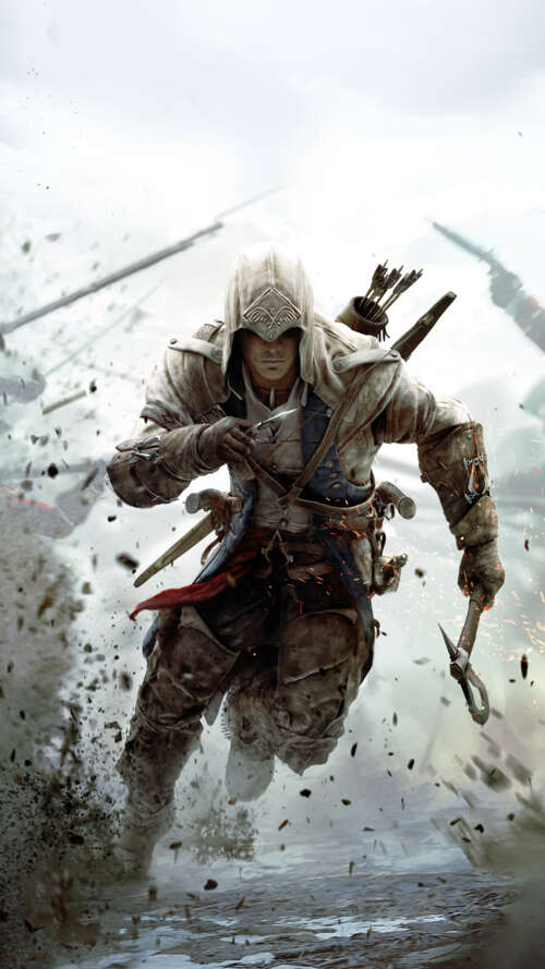 Connor Kenway, protagonista di Assassin's Creed III, indossa il suo caratteristico...