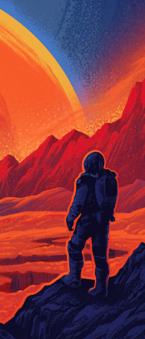 A detailed astronaut in a white space suit floating in deep space near a large planet,... hd background