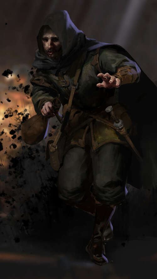 A menacing armored warrior from the game Dark and Darker in a dark, atmospheric dungeon... Apple iPhone SE 2020 download free phone wallpaper