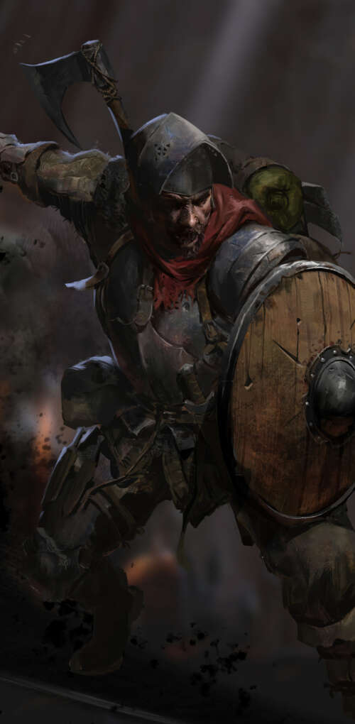 A hooded character from the video game Dark and Darker standing in a dark, stone... Huawei Mate 30 Pro mobile wallpaper