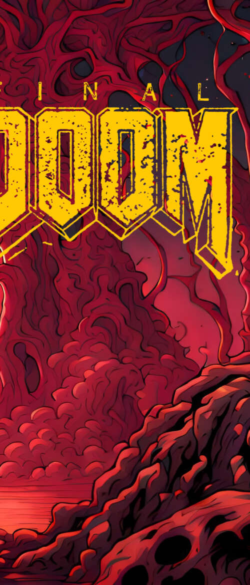 Doomguy from the Doom video game series wearing his signature armor in a dark, demonic... wallpaper images