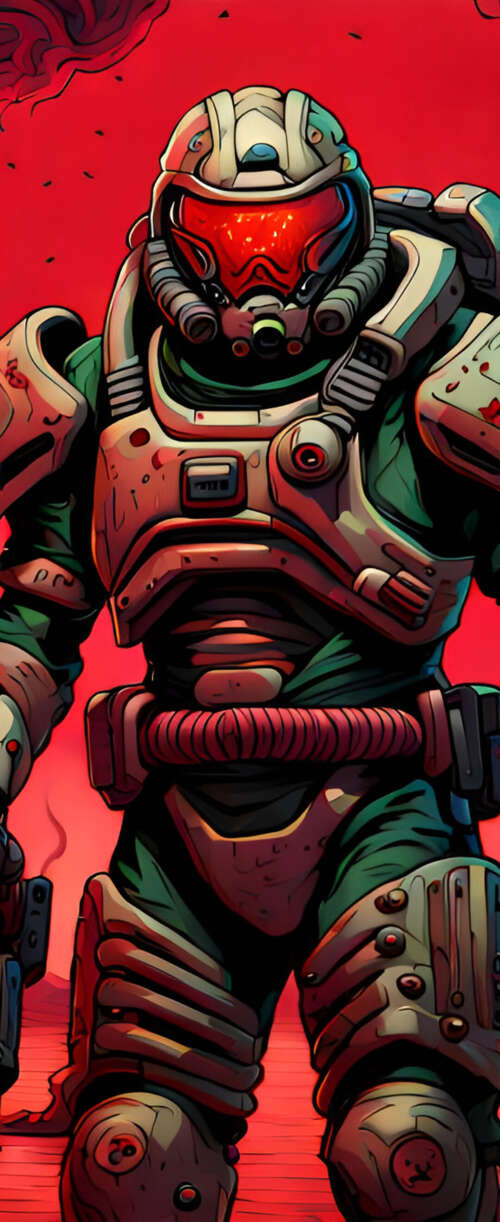 Il leggendario Doomguy, protagonista della serie di videogiochi Doom, si preparò...