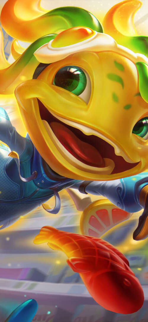 A high-quality illustration of Fizz from League of Legends. Apple iPhone 16e pictures for wallpaper