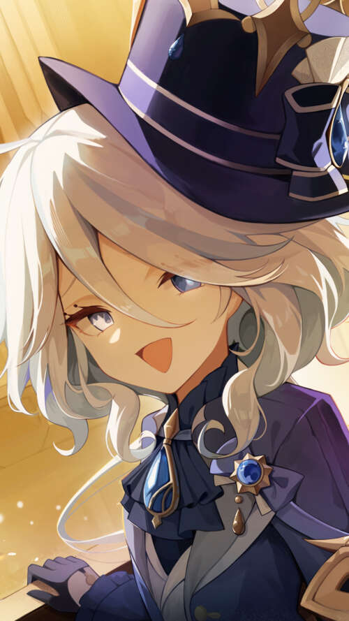 Un’elegante illustrazione di Furina, tratta dal videogioco Genshin Impact.