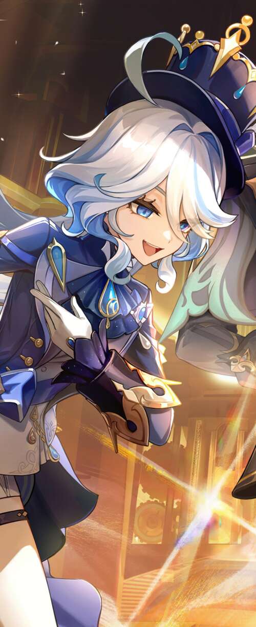 Un gruppo di personaggi del gioco Genshin Impact: Neuvillette, Furina, Lyney e Lynette. Meizu Note 16