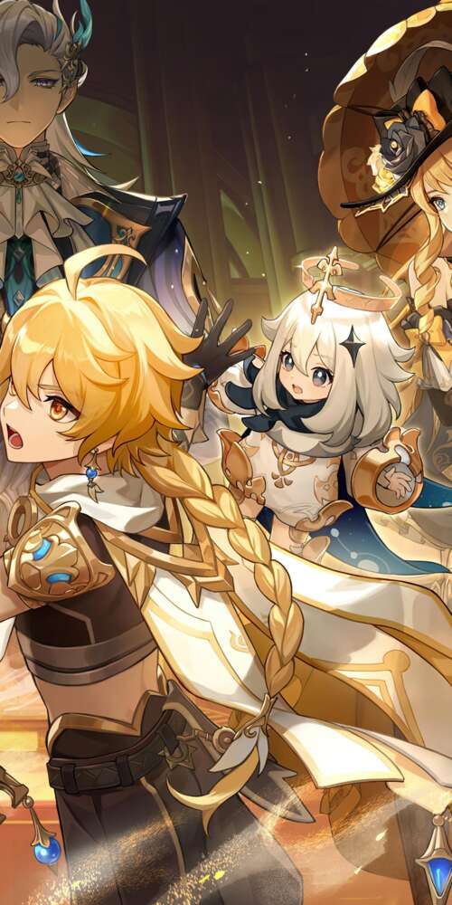 Un gruppo di personaggi del gioco Genshin Impact: Neuvillette, Furina, Lyney e Lynette. Doogee Fire 3 Ultra