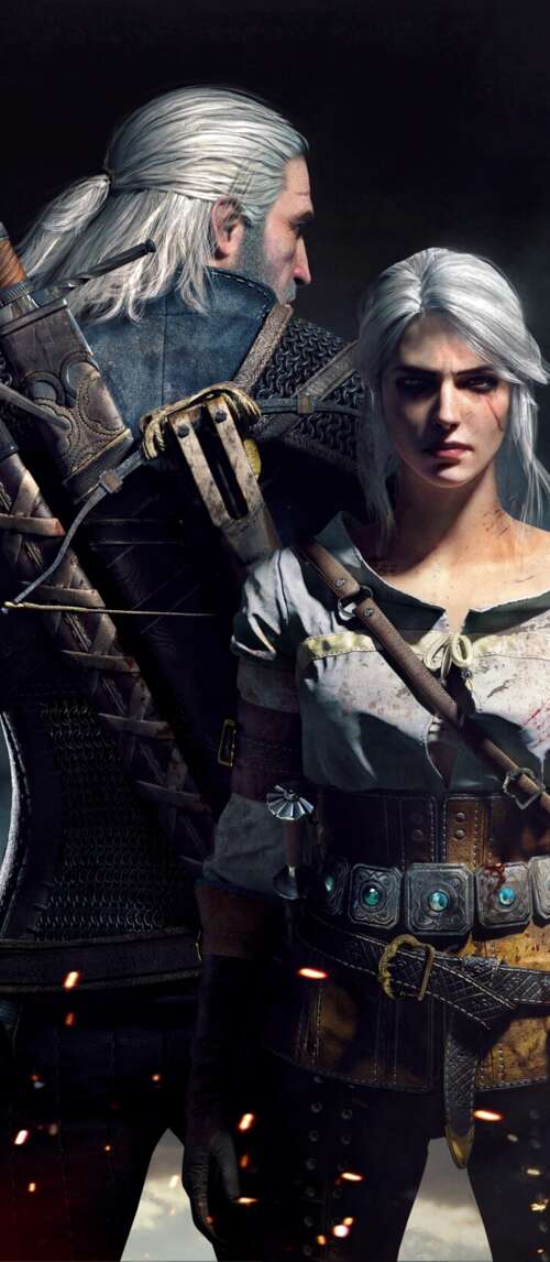 Geralt di Rivia e Ciri, personaggi del videogioco The Witcher 3: Wild Hunt. Xiaomi Redmi 14C 5G