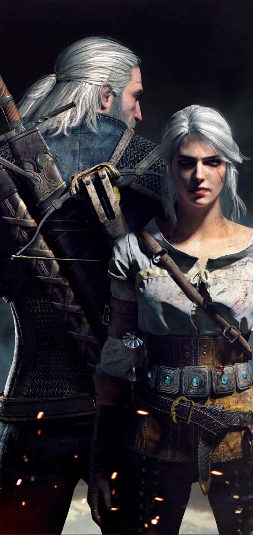 Geralt di Rivia e Ciri, personaggi del videogioco The Witcher 3: Wild Hunt. Vivo Y31d