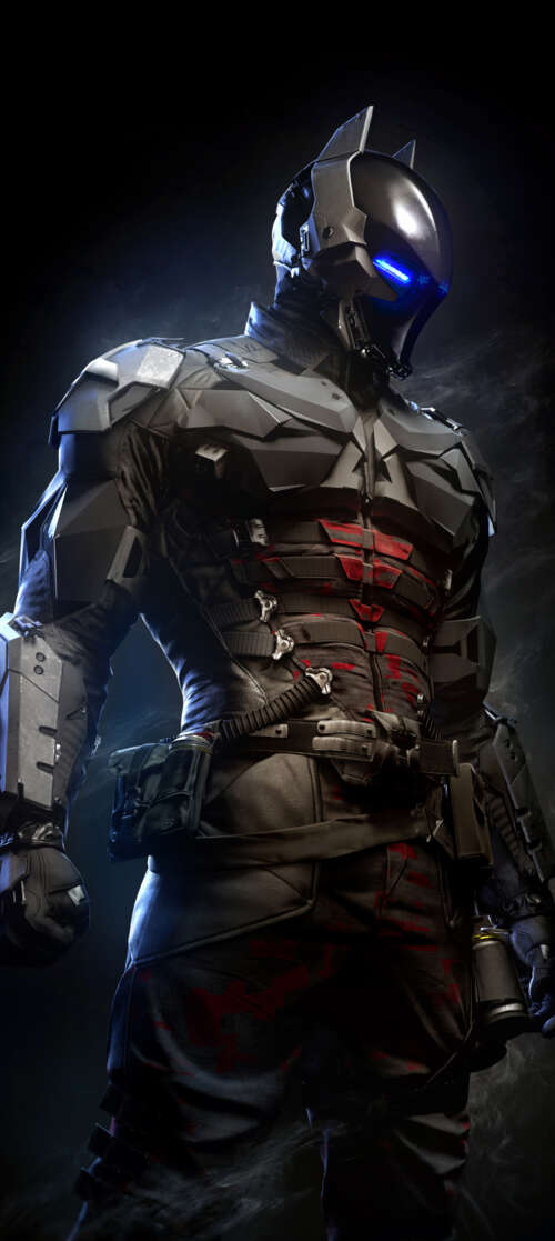 A close-up portrait of Jason Todd from Batman: Arkham Knight featuring glowing blue... Oukitel WP58 Pro free background