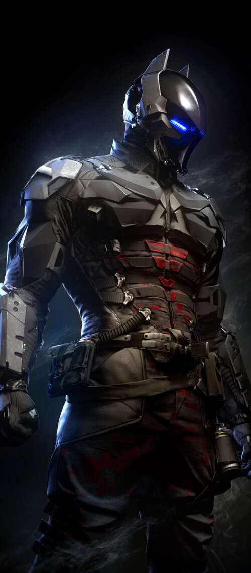 A close-up portrait of Jason Todd from Batman: Arkham Knight featuring glowing blue... Cubot P90 download free wallpaper for phone