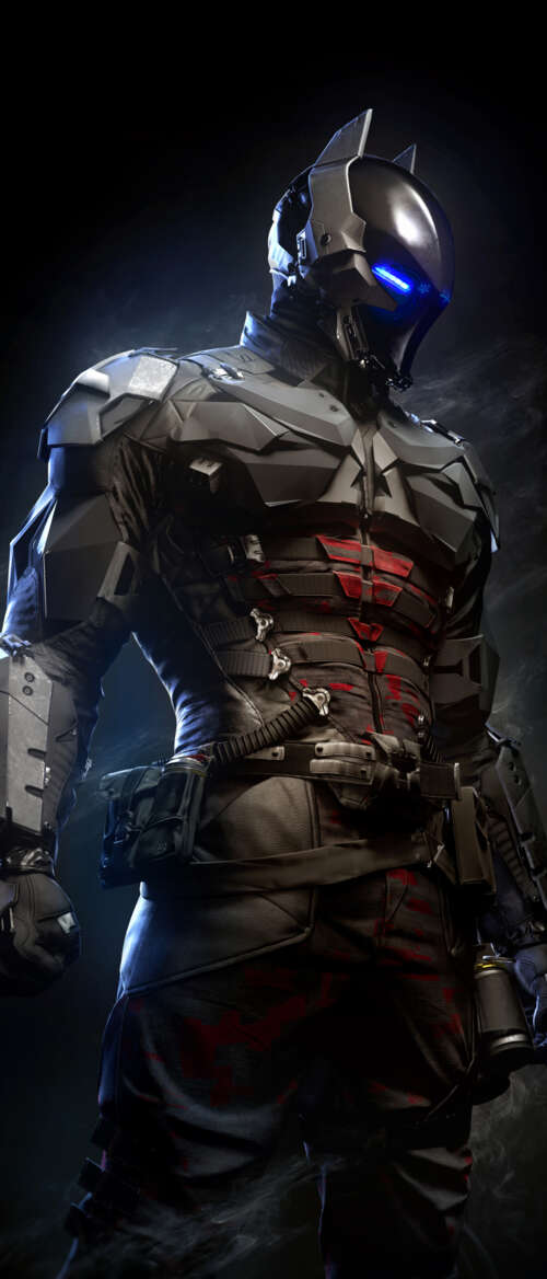 A close-up portrait of Jason Todd from Batman: Arkham Knight featuring glowing blue... Samsung Galaxy Z Flip7 mobile wallpaper