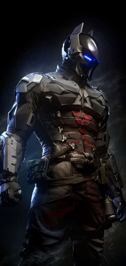 A close-up portrait of Jason Todd from Batman: Arkham Knight featuring glowing blue... Oppo A6c free background