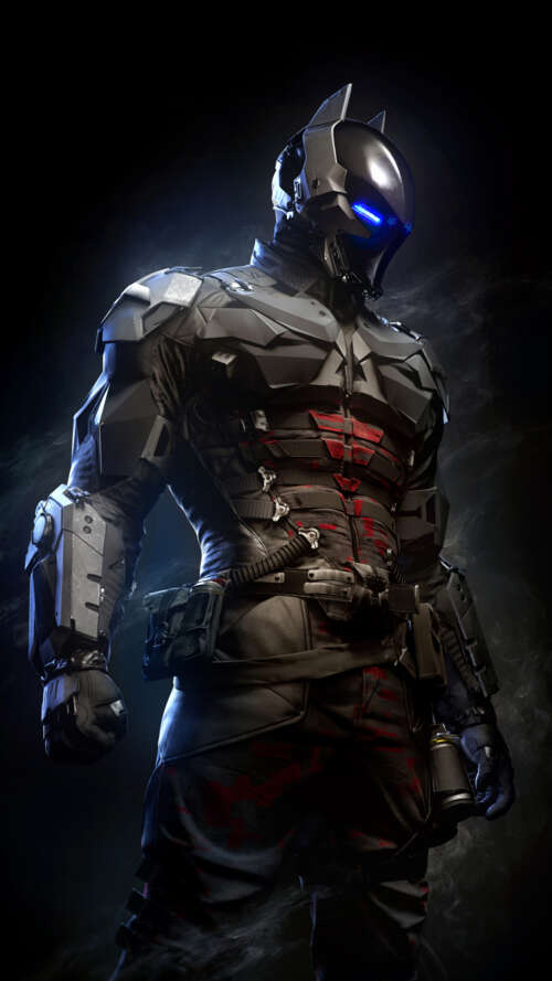 A close-up portrait of Jason Todd from Batman: Arkham Knight featuring glowing blue... lava Play Max cell phone backgrounds free