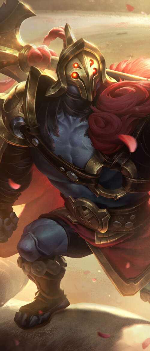 Jax from League of Legends prepared for combat with his iconic weapon. Samsung Galaxy Z Flip7 wallpaper download