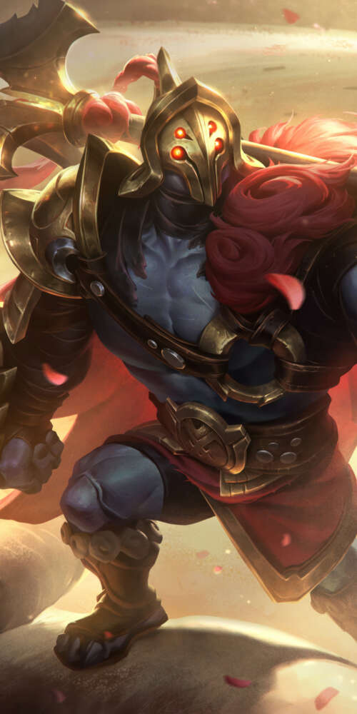 Jax from League of Legends prepared for combat with his iconic weapon. Doogee Fire 3 Max free background images