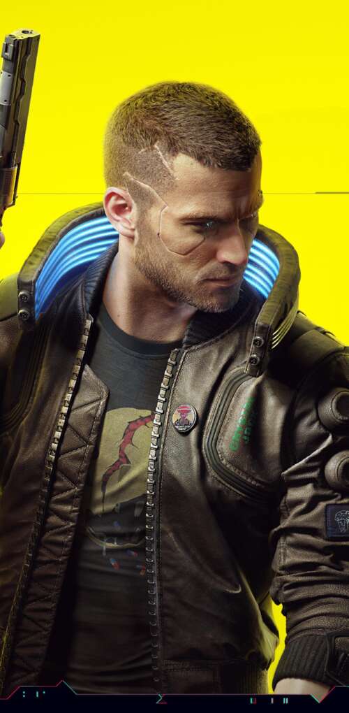 A futuristic character with glowing blue cybernetic implants and neon-lit tactical... Phone wallpaper photo gallery download