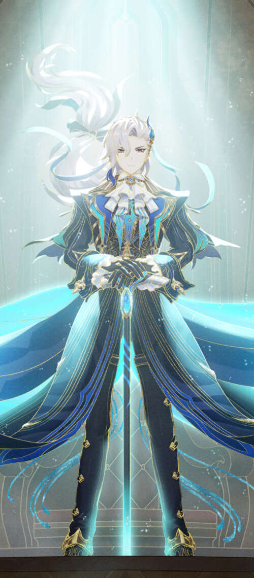 A high-quality portrait of Neuvillette from Genshin Impact, featuring his signature... Ulefone Armor 30 hd background