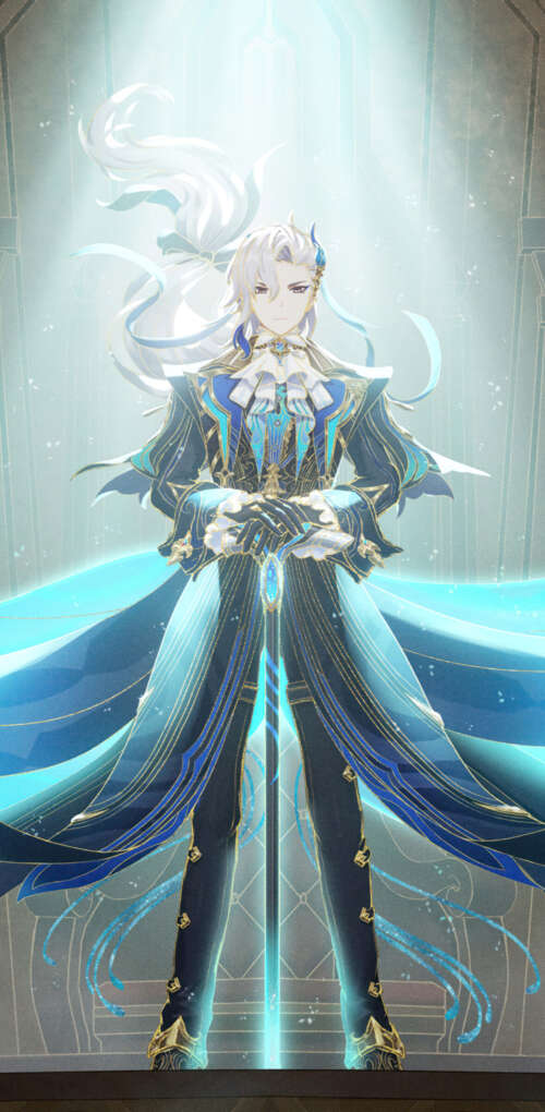A high-quality portrait of Neuvillette from Genshin Impact, featuring his signature... Huawei Mate 30 Pro hd background