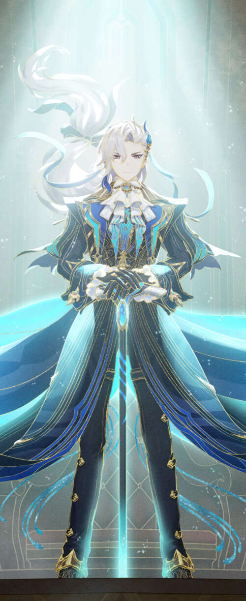 A high-quality portrait of Neuvillette from Genshin Impact, featuring his signature... Meizu Note 16 hd background