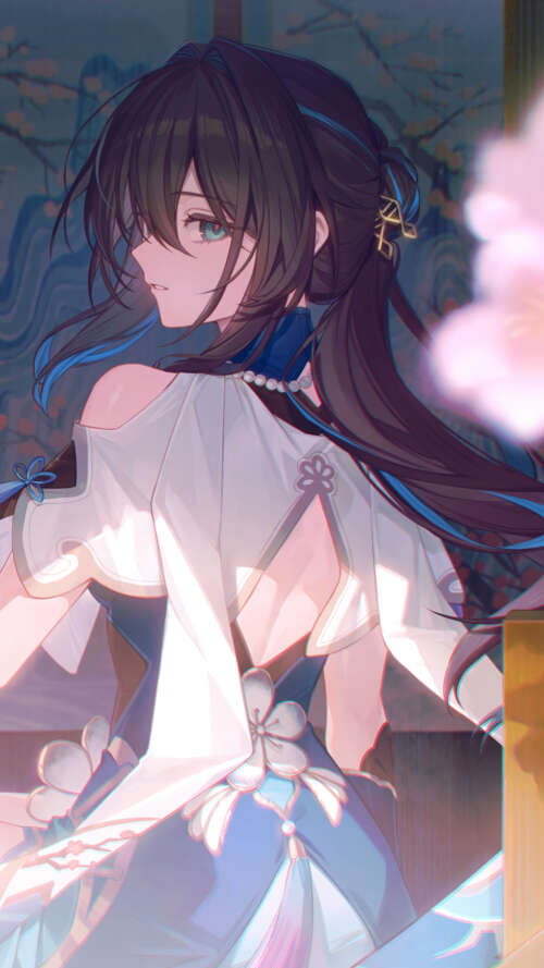 A graceful portrait of Ruan Mei from Honkai: Star Rail, featuring her intricate design... Apple iPhone SE 2020 free background images