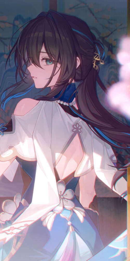 A graceful portrait of Ruan Mei from Honkai: Star Rail, featuring her intricate design... Doogee Fire 3 Max free hd wallpapers