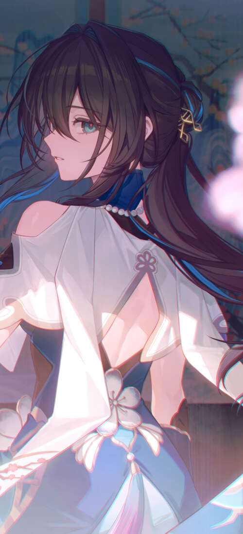 A graceful portrait of Ruan Mei from Honkai: Star Rail, featuring her intricate design... Honor X9d wallpaper photo gallery download