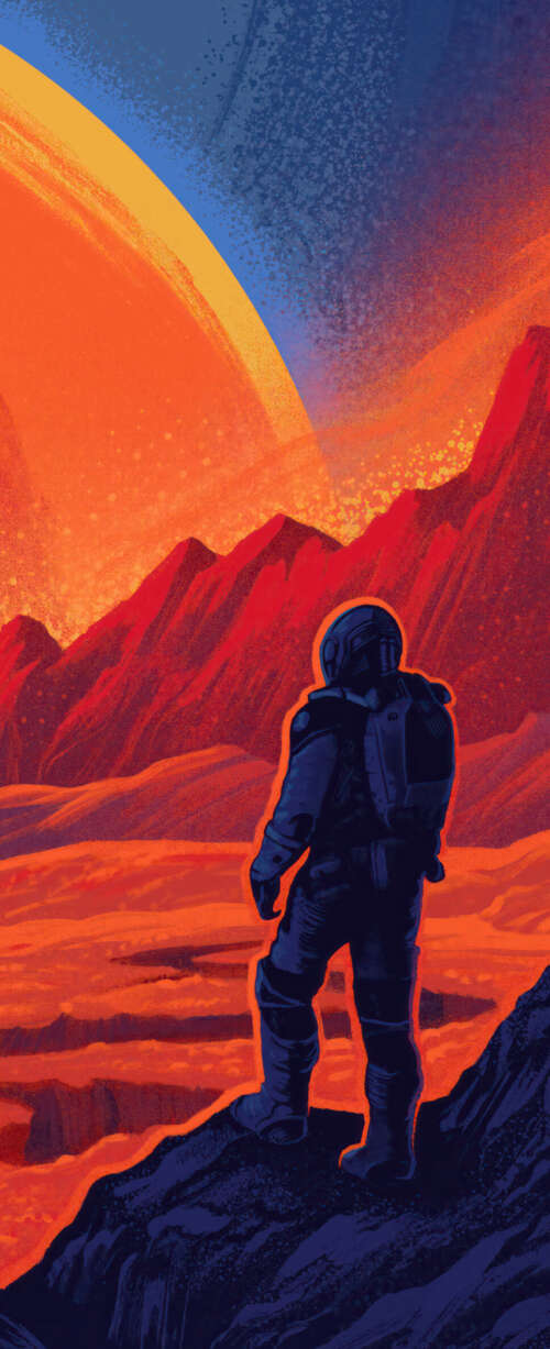 A detailed astronaut in a spacesuit floating amidst colorful nebulae and a dense... wallpaper