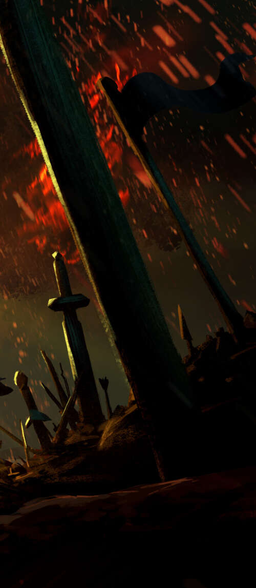A powerful warrior wielding a flaming sword standing next to a burning ancient tree... Xiaomi Redmi 14C 5G free background